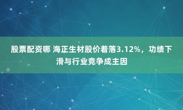 股票配资哪 海正生材股价着落3.12%，功绩下滑与行业竞争成主因